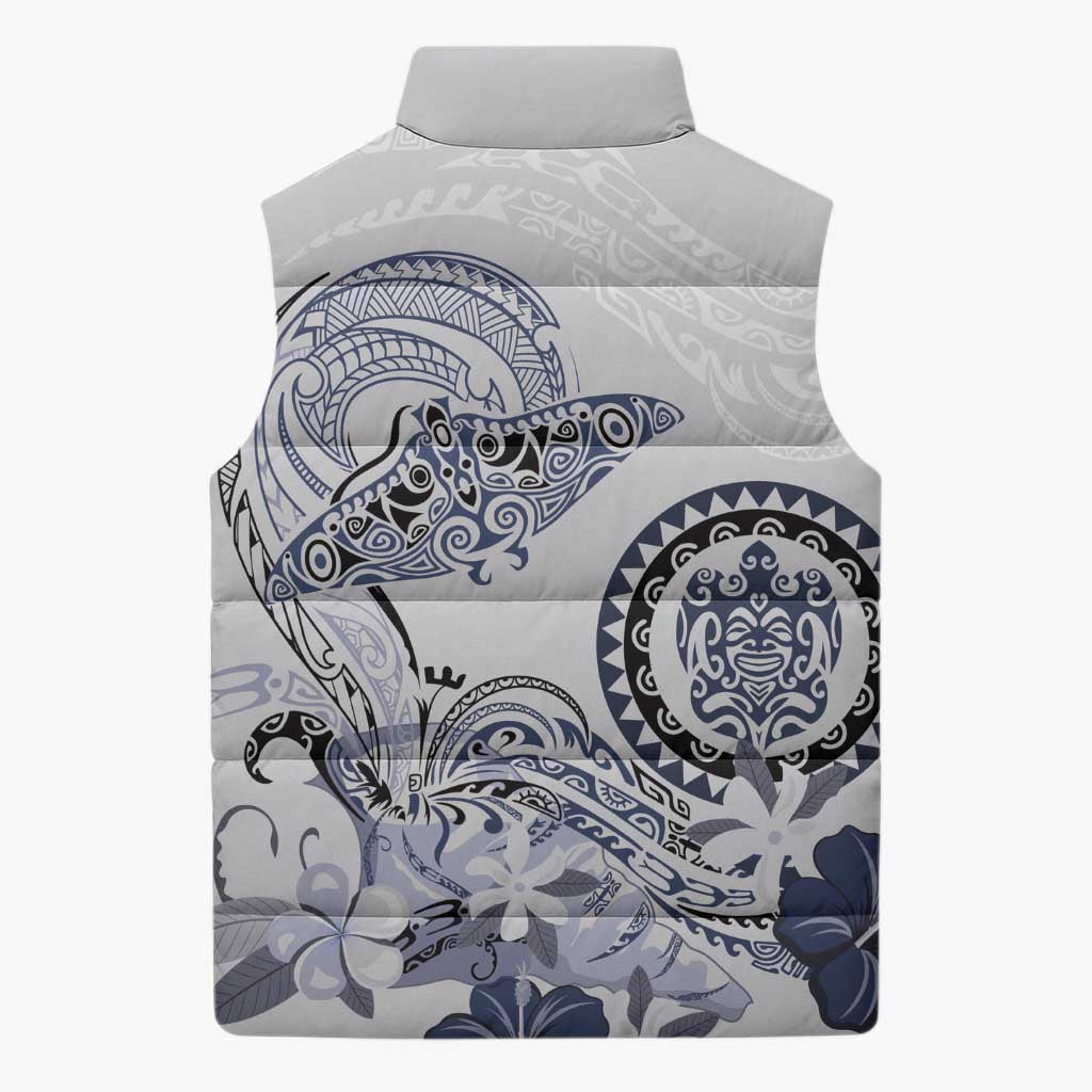 Polynesian Manta Ray Sleeveless Puffer Jacket Blue Floral Turtle Tattoo LT9 - Polynesian Pride