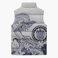 Polynesian Manta Ray Sleeveless Puffer Jacket Blue Floral Turtle Tattoo LT9 - Polynesian Pride