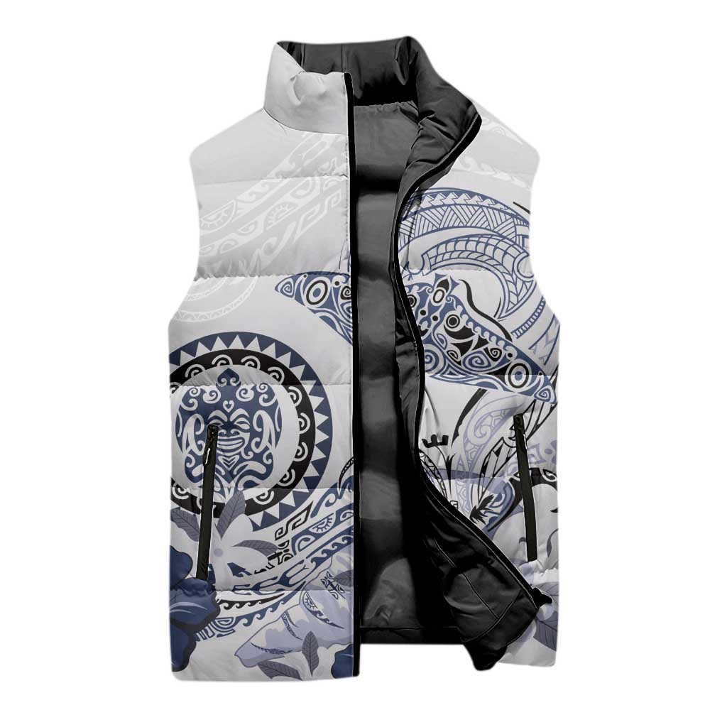 Polynesian Manta Ray Sleeveless Puffer Jacket Blue Floral Turtle Tattoo LT9 - Polynesian Pride