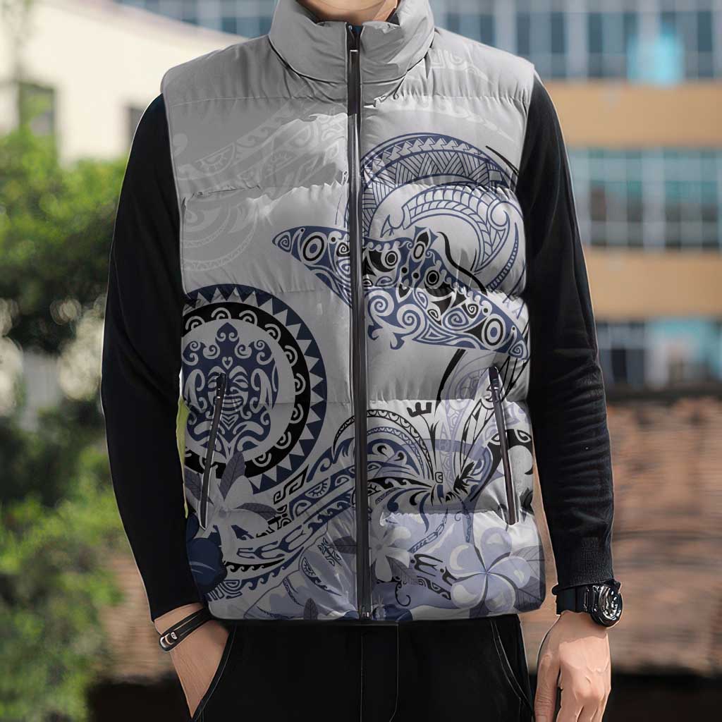 Polynesian Manta Ray Sleeveless Puffer Jacket Blue Floral Turtle Tattoo LT9 - Polynesian Pride