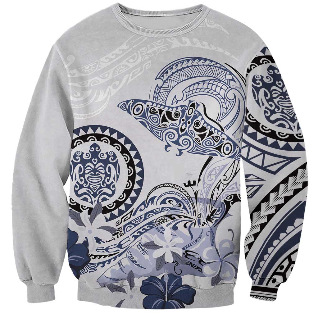 Polynesian Manta Ray Sweatshirt Blue Floral Turtle Tattoo LT9 Unisex Blue - Polynesian Pride