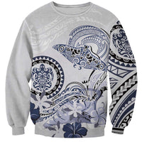 Polynesian Manta Ray Sweatshirt Blue Floral Turtle Tattoo LT9 Unisex Blue - Polynesian Pride