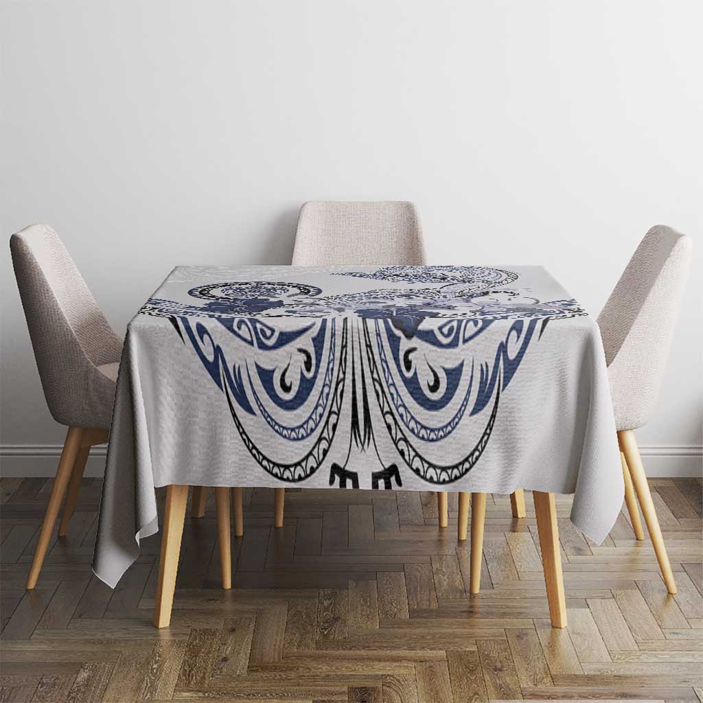 Polynesian Manta Ray Tablecloth Blue Floral Turtle Tattoo - Polynesian Pride