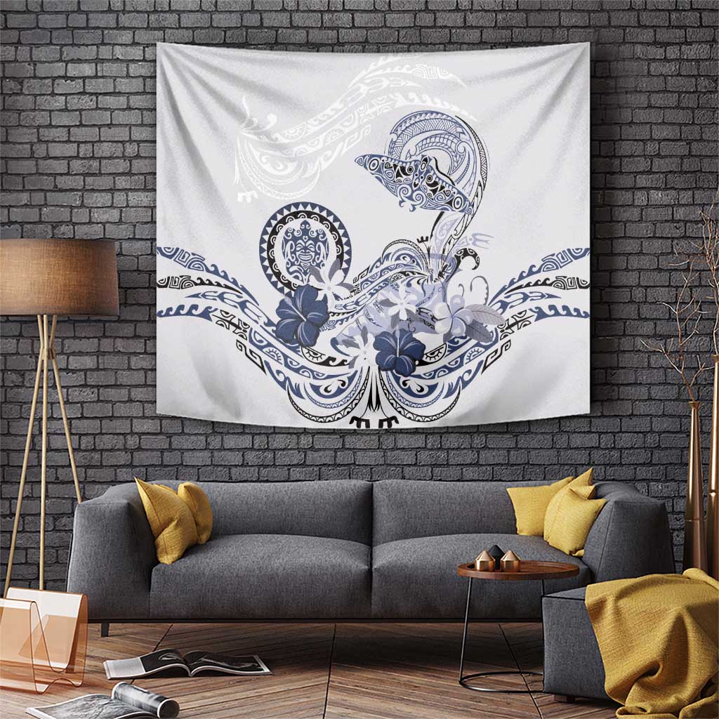Polynesian Manta Ray Tapestry Blue Floral Turtle Tattoo - Polynesian Pride