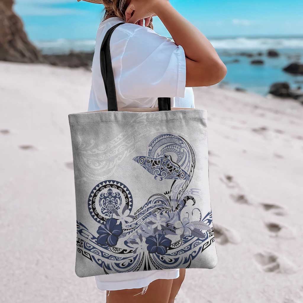 Polynesian Manta Ray Tote Bag Blue Floral Turtle Tattoo - Polynesian Pride