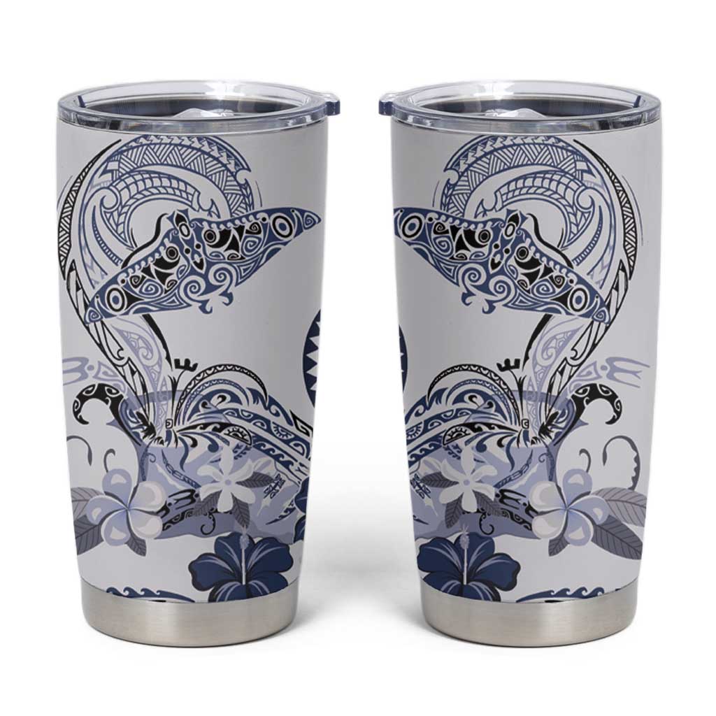Polynesian Manta Ray Tumbler Cup Blue Floral Turtle Tattoo - Polynesian Pride