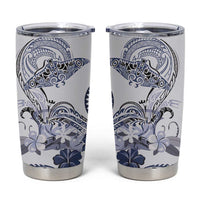 Polynesian Manta Ray Tumbler Cup Blue Floral Turtle Tattoo - Polynesian Pride