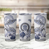 Polynesian Manta Ray Tumbler Cup Blue Floral Turtle Tattoo - Polynesian Pride