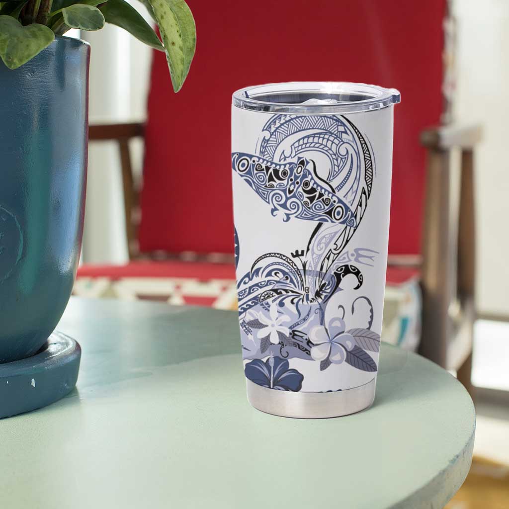 Polynesian Manta Ray Tumbler Cup Blue Floral Turtle Tattoo - Polynesian Pride