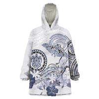 Polynesian Manta Ray Wearable Blanket Hoodie Blue Floral Turtle Tattoo LT9 One Size Blue - Polynesian Pride