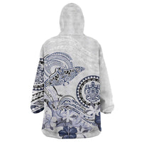 Polynesian Manta Ray Wearable Blanket Hoodie Blue Floral Turtle Tattoo LT9 - Polynesian Pride