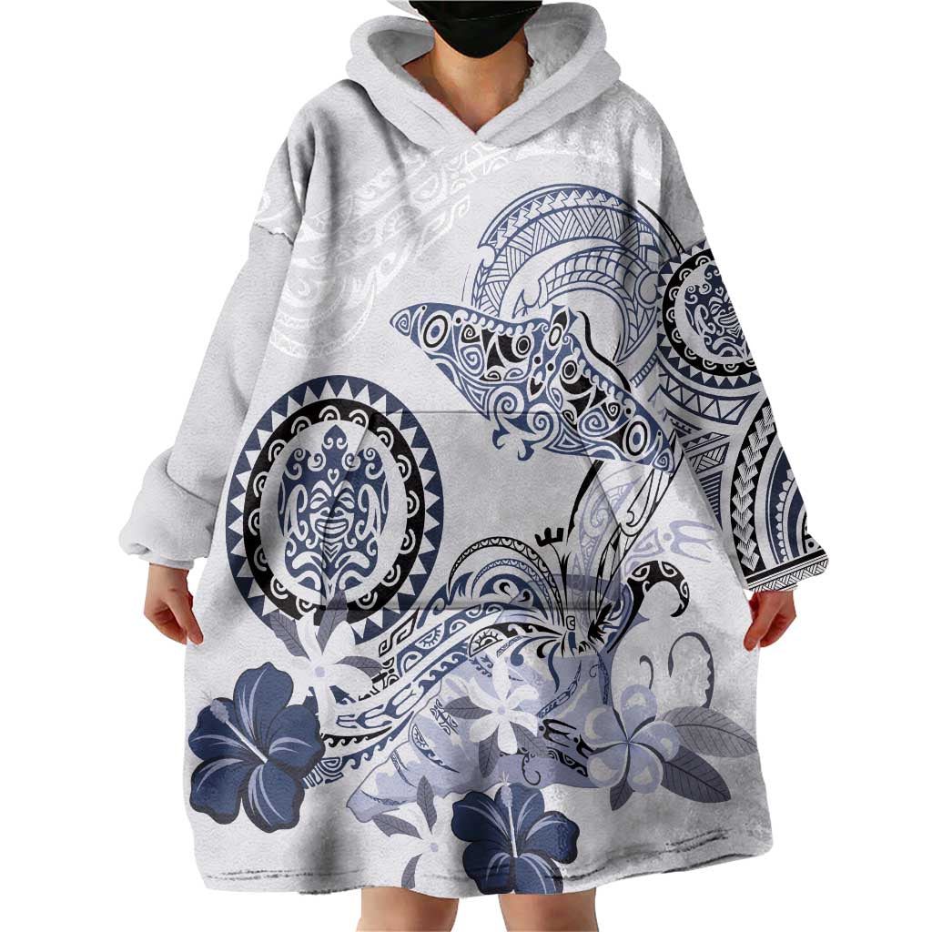 Polynesian Manta Ray Wearable Blanket Hoodie Blue Floral Turtle Tattoo LT9 - Polynesian Pride