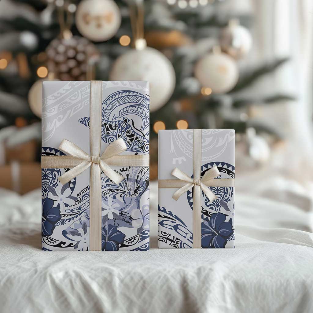 Polynesian Manta Ray Wrapping Paper Blue Floral Turtle Tattoo LT9 - Polynesian Pride