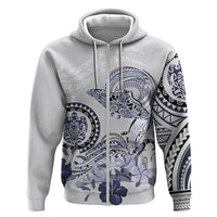 Polynesian Manta Ray Zip Hoodie Blue Floral Turtle Tattoo - Polynesian Pride