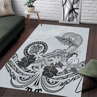 Polynesian Manta Ray Area Rug Gray Floral Turtle Tattoo - Polynesian Pride