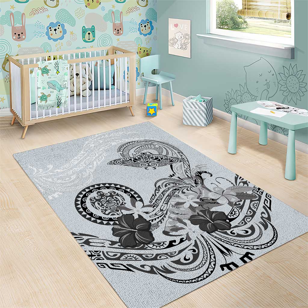 Polynesian Manta Ray Area Rug Gray Floral Turtle Tattoo - Polynesian Pride