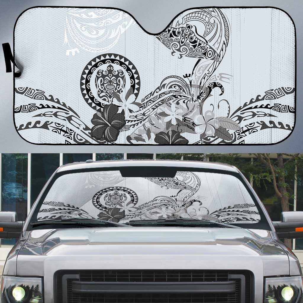 Polynesian Manta Ray Auto Sun Shade Gray Floral Turtle Tattoo - Polynesian Pride