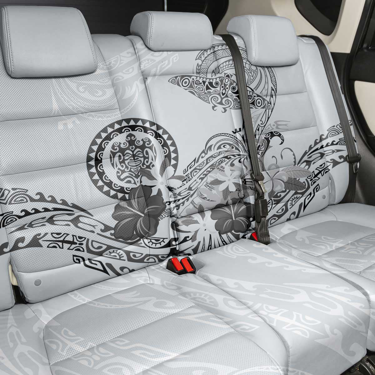 Polynesian Manta Ray Back Car Seat Cover Gray Floral Turtle Tattoo - Polynesian Pride