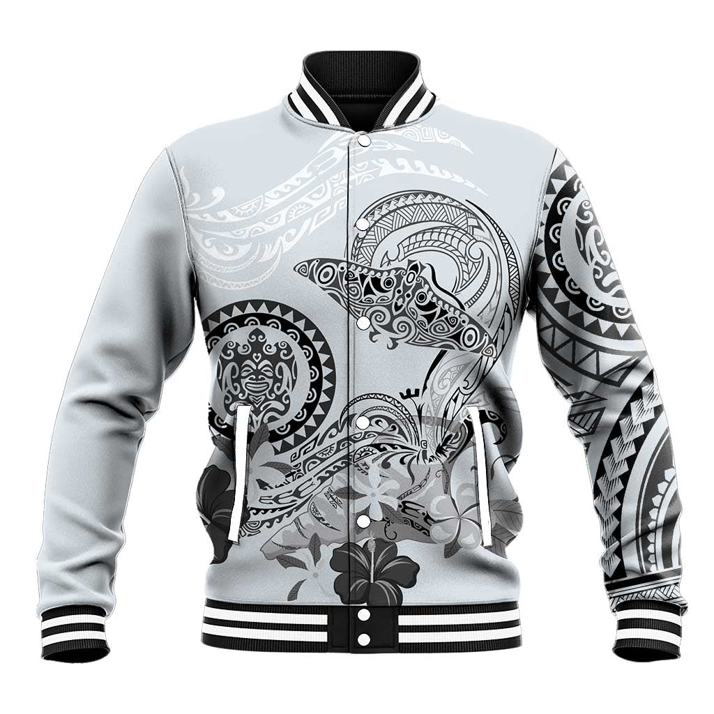 Polynesian Manta Ray Baseball Jacket Gray Floral Turtle Tattoo LT9 Unisex Gray - Polynesian Pride