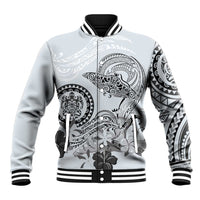 Polynesian Manta Ray Baseball Jacket Gray Floral Turtle Tattoo LT9 Unisex Gray - Polynesian Pride