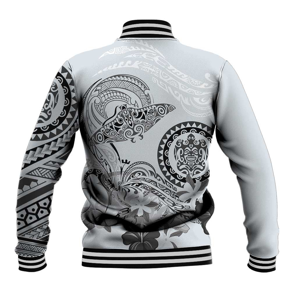 Polynesian Manta Ray Baseball Jacket Gray Floral Turtle Tattoo LT9 - Polynesian Pride