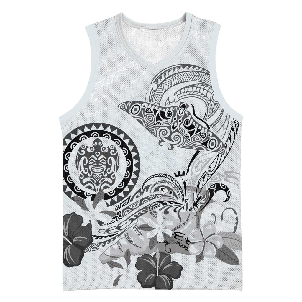 Polynesian Manta Ray Basketball Jersey Gray Floral Turtle Tattoo LT9 Unisex Gray - Polynesian Pride