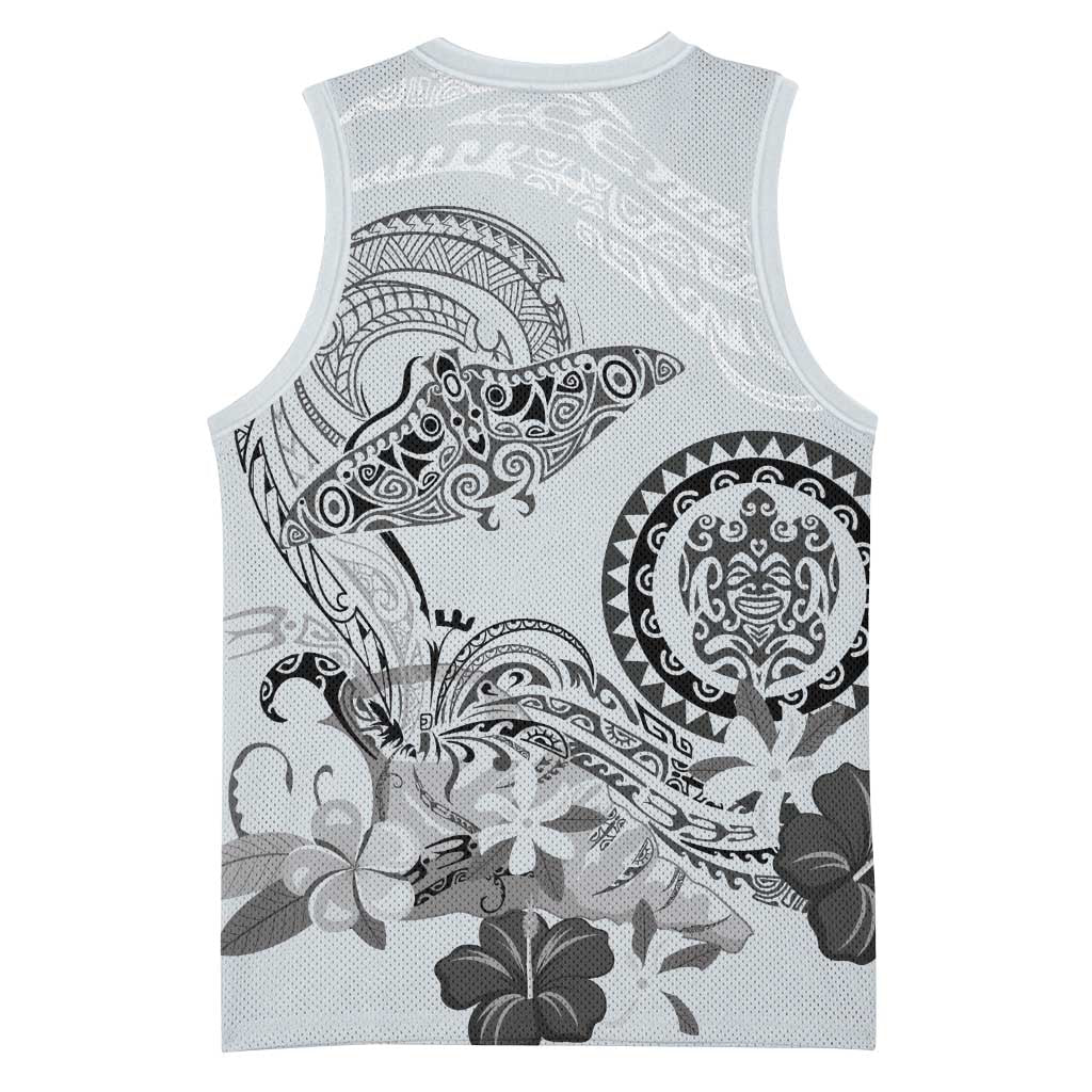 Polynesian Manta Ray Basketball Jersey Gray Floral Turtle Tattoo LT9 - Polynesian Pride