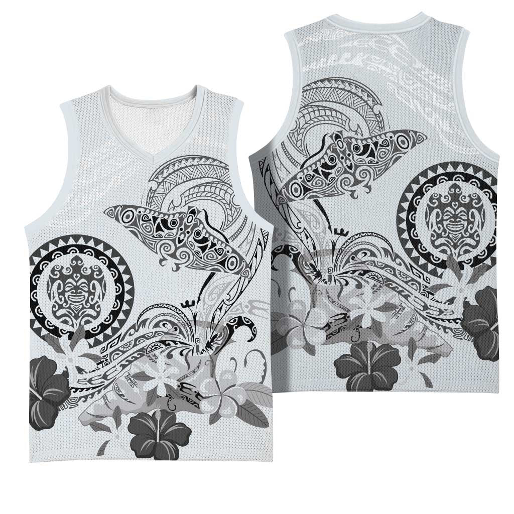 Polynesian Manta Ray Basketball Jersey Gray Floral Turtle Tattoo LT9 - Polynesian Pride