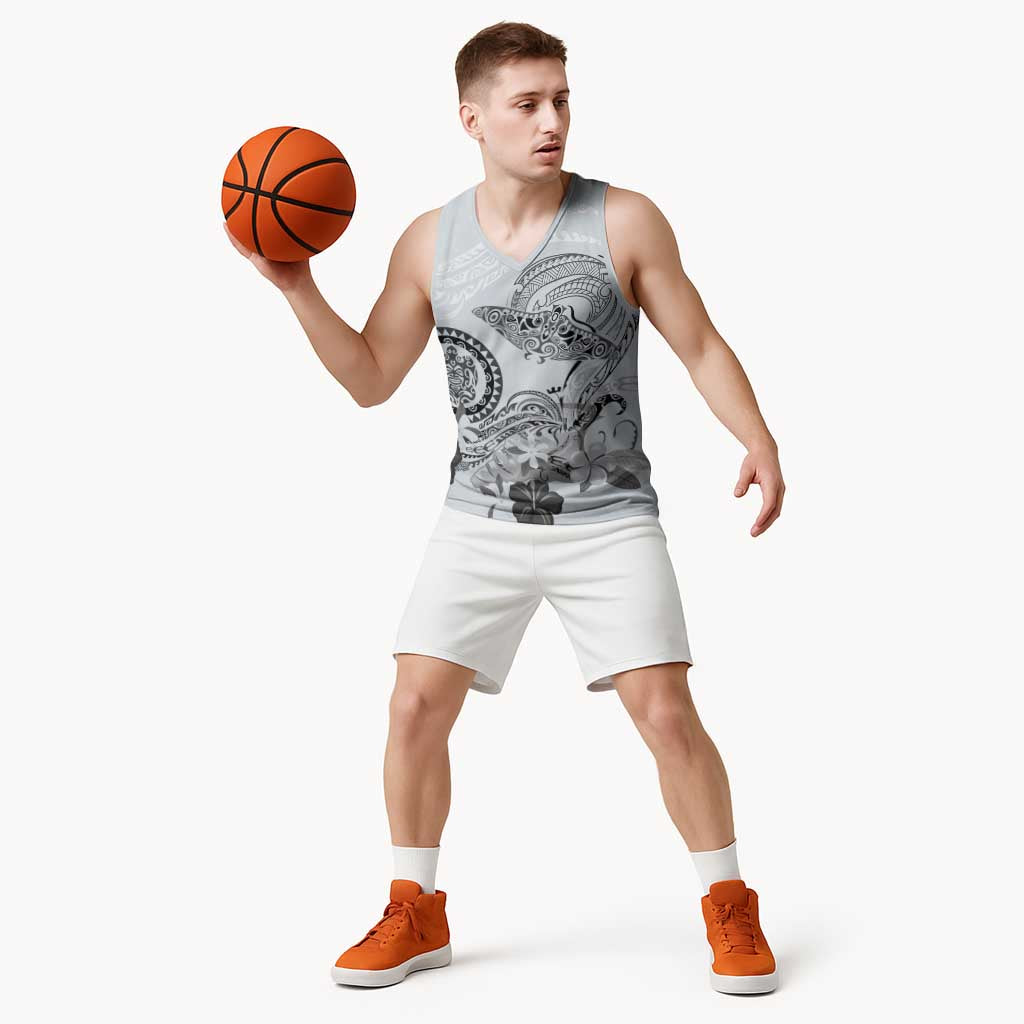 Polynesian Manta Ray Basketball Jersey Gray Floral Turtle Tattoo LT9 - Polynesian Pride