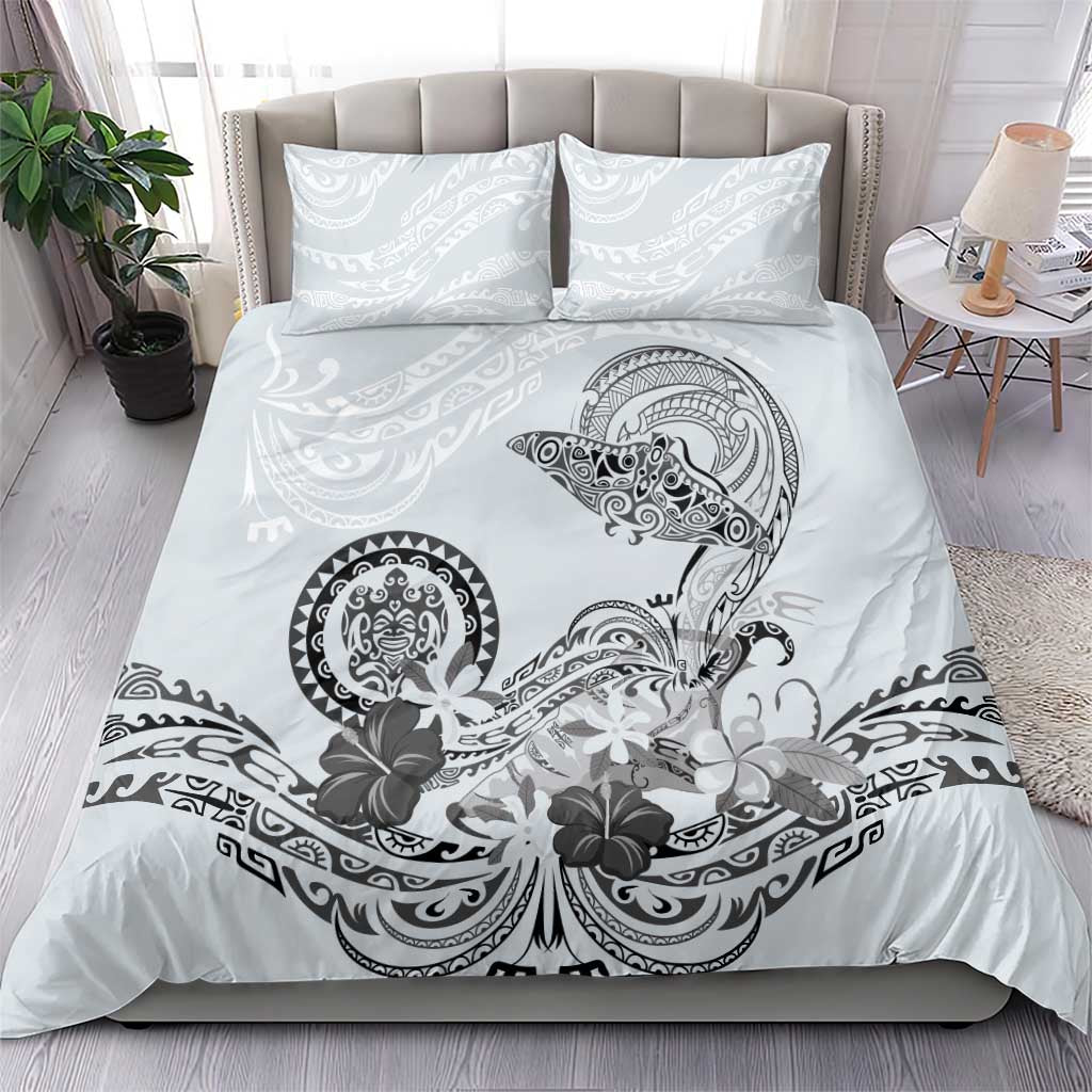 Polynesian Manta Ray Bedding Set Gray Floral Turtle Tattoo - Polynesian Pride