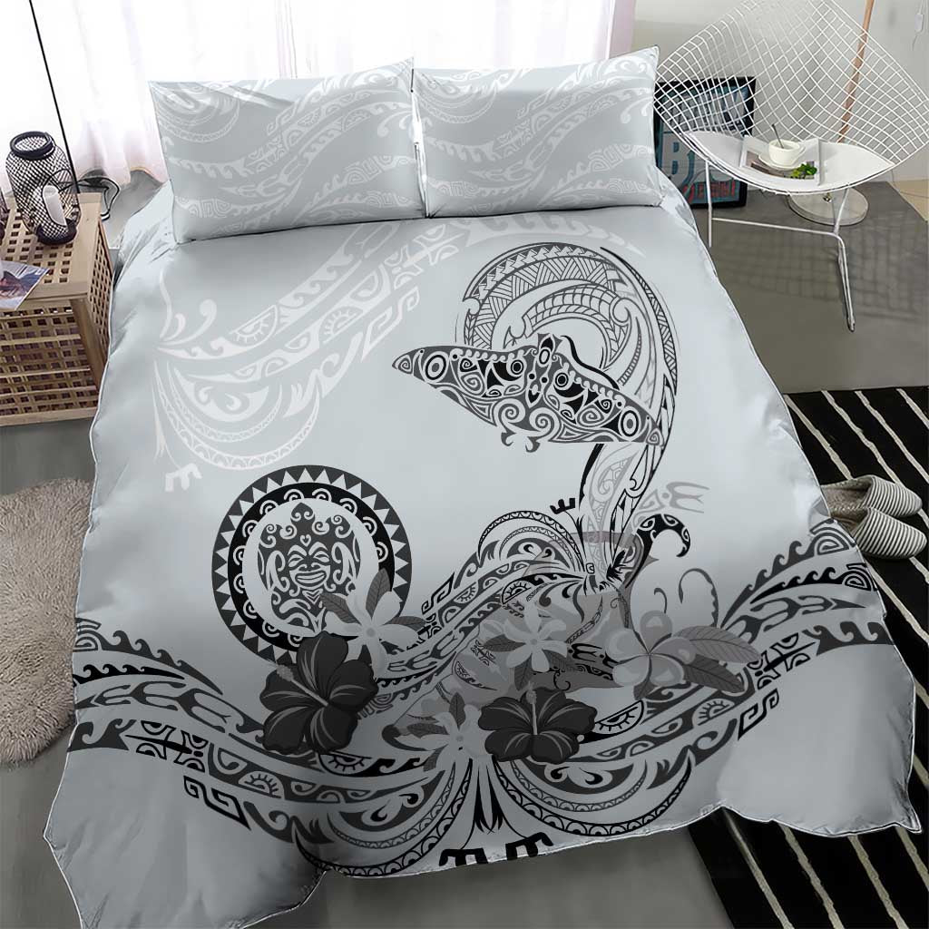 Polynesian Manta Ray Bedding Set Gray Floral Turtle Tattoo - Polynesian Pride
