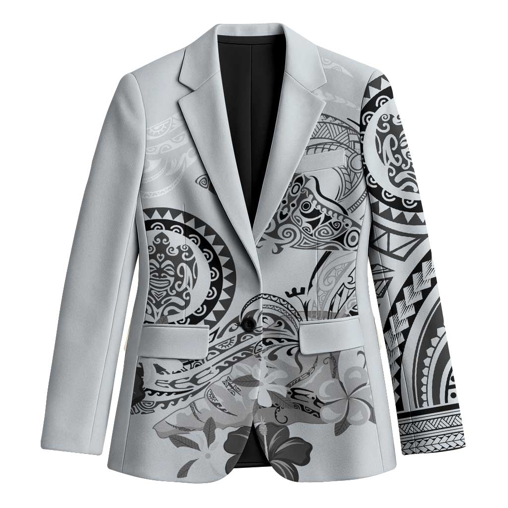 Polynesian Manta Ray Blazer Gray Floral Turtle Tattoo LT9 Unisex Gray - Polynesian Pride