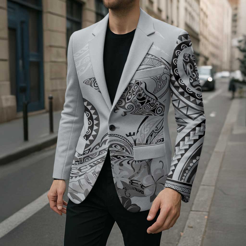 Polynesian Manta Ray Blazer Gray Floral Turtle Tattoo LT9 - Polynesian Pride