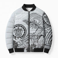 Polynesian Manta Ray Bomber Puffer Jacket Gray Floral Turtle Tattoo LT9 Unisex Gray - Polynesian Pride