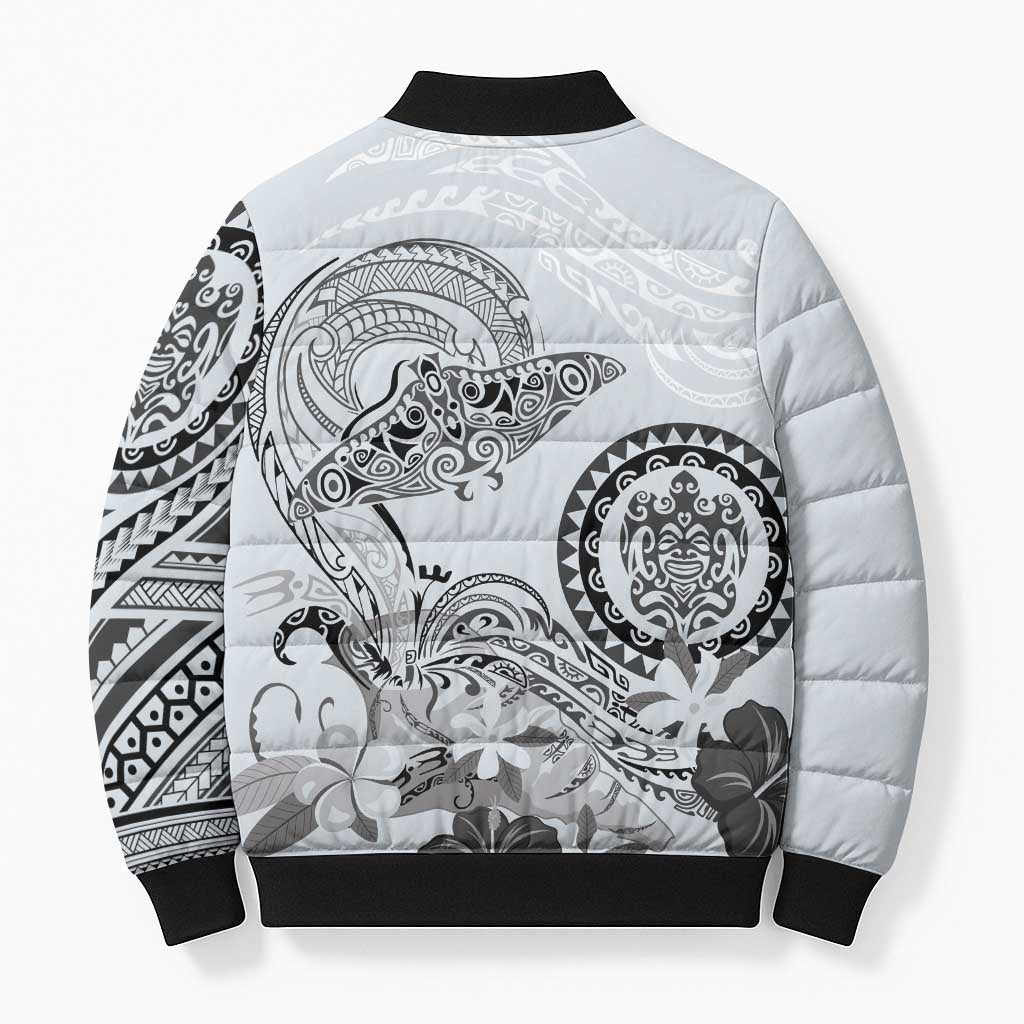 Polynesian Manta Ray Bomber Puffer Jacket Gray Floral Turtle Tattoo LT9 - Polynesian Pride
