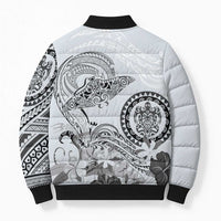 Polynesian Manta Ray Bomber Puffer Jacket Gray Floral Turtle Tattoo LT9 - Polynesian Pride
