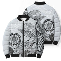 Polynesian Manta Ray Bomber Puffer Jacket Gray Floral Turtle Tattoo LT9 - Polynesian Pride