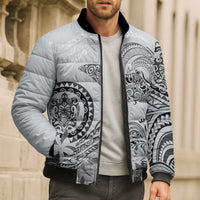 Polynesian Manta Ray Bomber Puffer Jacket Gray Floral Turtle Tattoo LT9 - Polynesian Pride