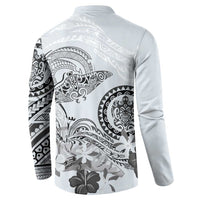 Polynesian Manta Ray Button Sweatshirt Gray Floral Turtle Tattoo LT9 - Polynesian Pride