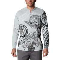Polynesian Manta Ray Button Sweatshirt Gray Floral Turtle Tattoo LT9 - Polynesian Pride