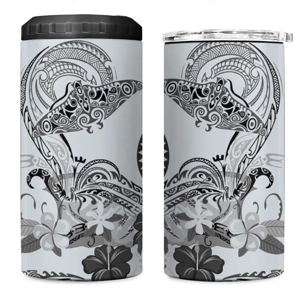 Polynesian Manta Ray 4 in 1 Can Cooler Tumbler Gray Floral Turtle Tattoo LT9 One Size: 16 oz Gray - Polynesian Pride