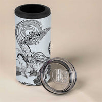 Polynesian Manta Ray 4 in 1 Can Cooler Tumbler Gray Floral Turtle Tattoo LT9 - Polynesian Pride