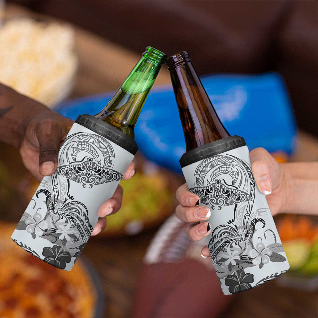 Polynesian Manta Ray 4 in 1 Can Cooler Tumbler Gray Floral Turtle Tattoo LT9 - Polynesian Pride