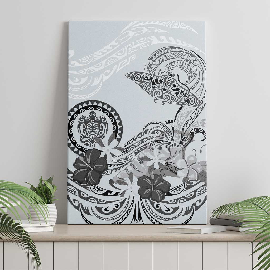 Polynesian Manta Ray Canvas Wall Art Gray Floral Turtle Tattoo LT9 - Polynesian Pride