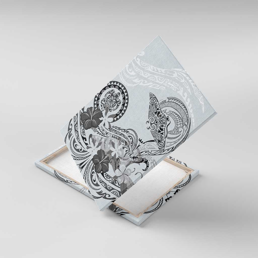 Polynesian Manta Ray Canvas Wall Art Gray Floral Turtle Tattoo LT9 With Frame Gray - Polynesian Pride