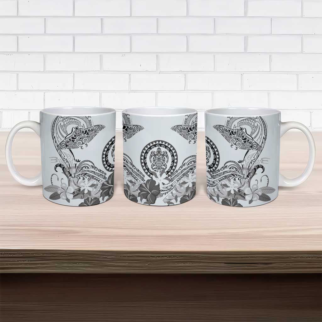 Polynesian Manta Ray Ceramic Mug Gray Floral Turtle Tattoo LT9 - Polynesian Pride