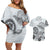 Polynesian Manta Ray Couples Matching Off Shoulder Short Dress and Hawaiian Shirt Gray Floral Turtle Tattoo - Polynesian Pride
