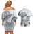 Polynesian Manta Ray Couples Matching Off Shoulder Short Dress and Hawaiian Shirt Gray Floral Turtle Tattoo - Polynesian Pride