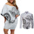 Polynesian Manta Ray Couples Matching Off Shoulder Short Dress and Long Sleeve Button Shirt Gray Floral Turtle Tattoo - Polynesian Pride