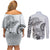 Polynesian Manta Ray Couples Matching Off Shoulder Short Dress and Long Sleeve Button Shirt Gray Floral Turtle Tattoo - Polynesian Pride
